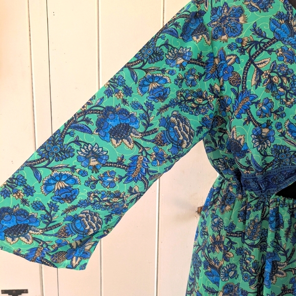 🌴Boho Tie Front Silk Blend Maxi Dress sz M - Picture 7 of 11